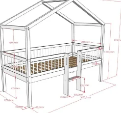 Hausbett Forrest - 90 x 200cm - mit Leiter und Staukästen - Buche - weiß