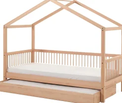Hausbett Forrest 90x200cm mit Rollbett - Buche Massivholz