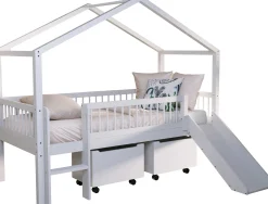 Hausbett Forrest - 90x200cm - mit Rutsche und Staukästen - Buche - weiß