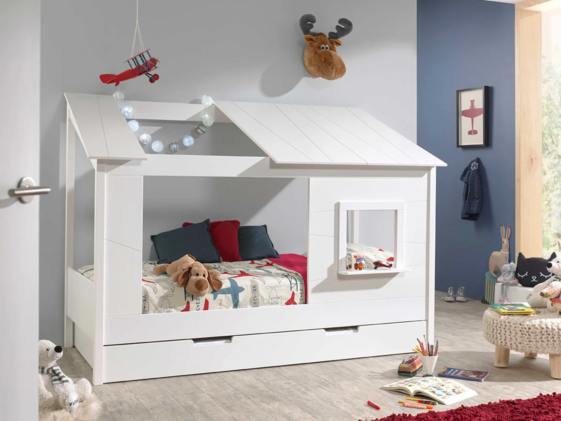 Hausbett Lio 90x200 mit Bettkasten - weiß