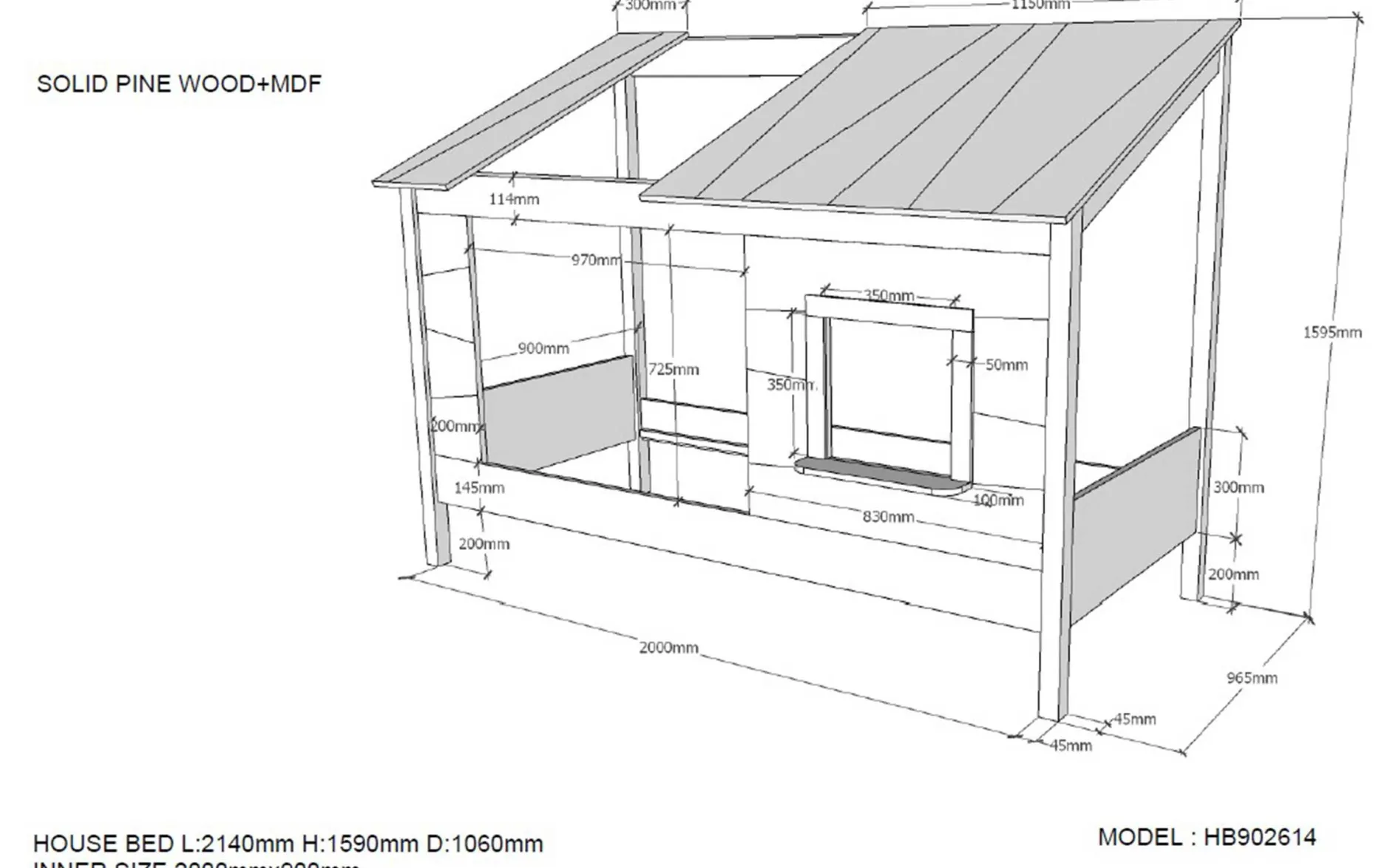 Hausbett Lio 90x200 mit Bettkasten - weiß