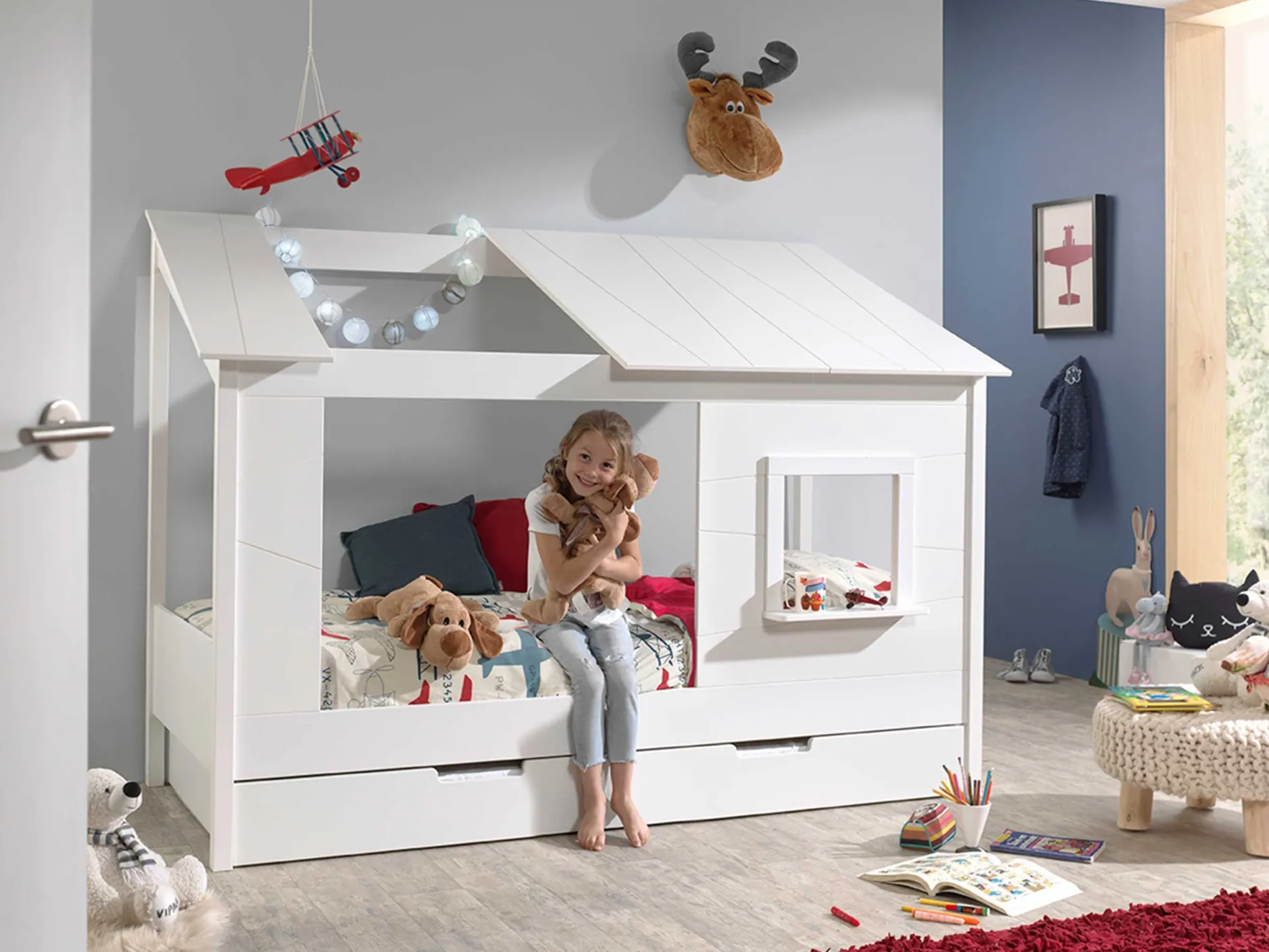 Hausbett Lio 90x200 mit Bettkasten - weiß