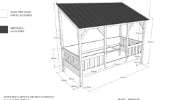 Hausbett Malia 90x200 mit Bettkasten - weißes Dach