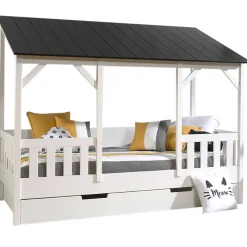 Hausbett Malia 90x200 mit Bettkasten - schwarzes Dach