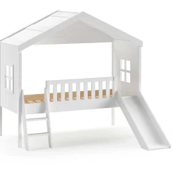 Hausbett Senna mit Leiter und Rutsche 90x200 cm - weiß