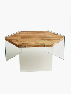 Hexagon Couchtisch | GEHÄRTETES GLAS | Eiche