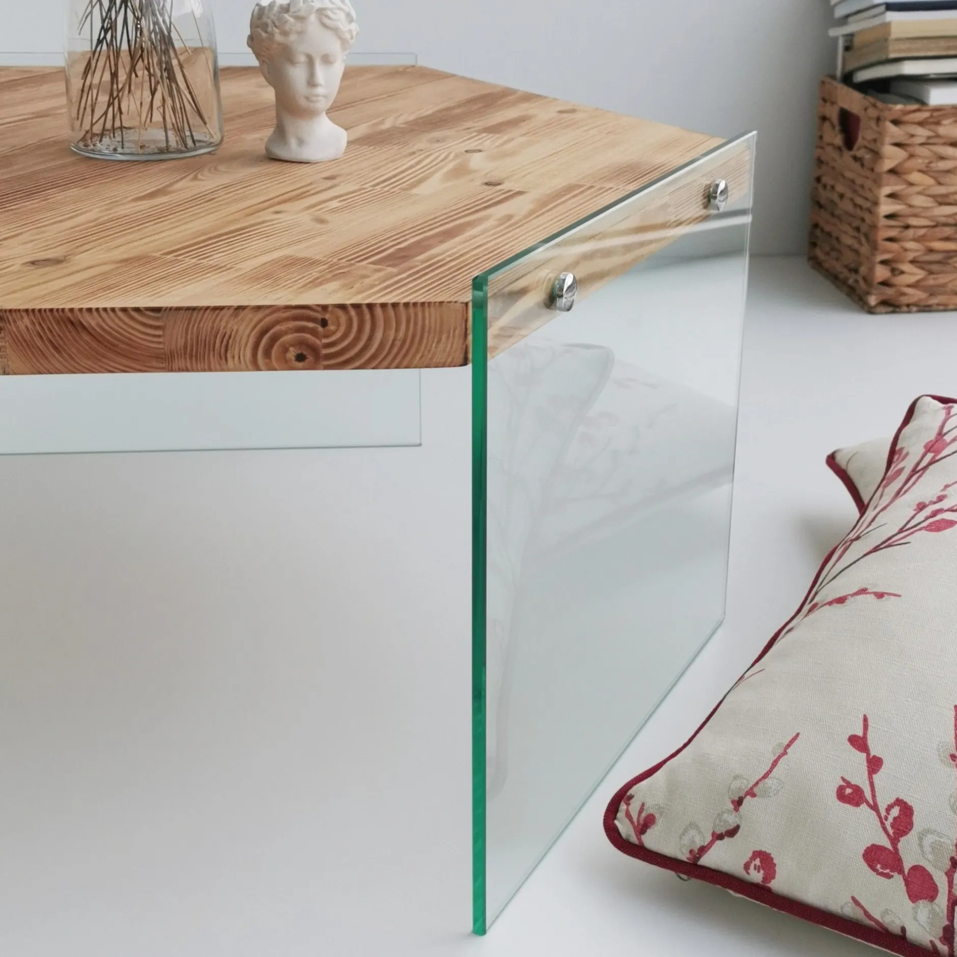 Hexagon Couchtisch | GEHÄRTETES GLAS | Eiche