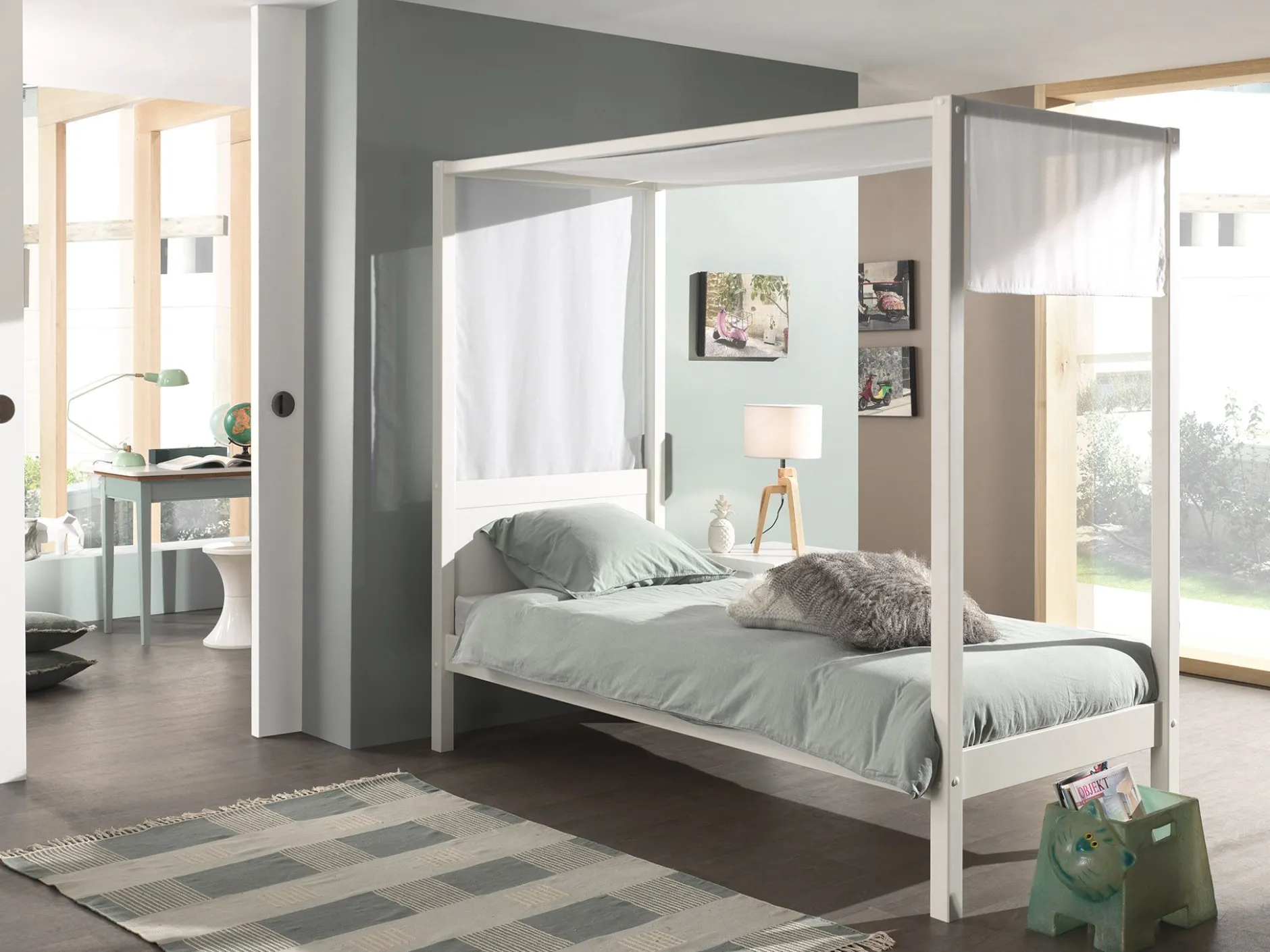 Himmelbett Charlotte 90x200 mit Voile - weiß