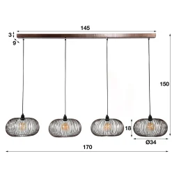 Hängelampe Chisa 4x Ø35 - schwarz nickel