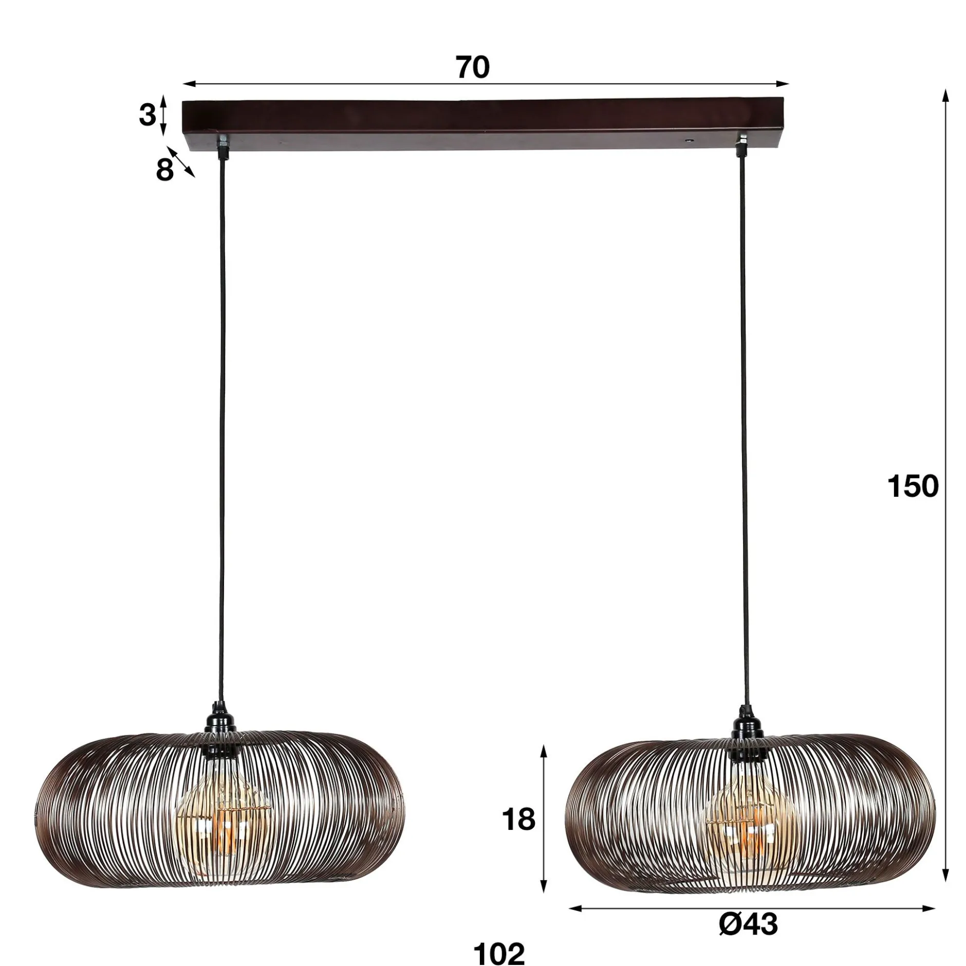 Hängelampe Chisa 2x Ø43 - schwarz nickel