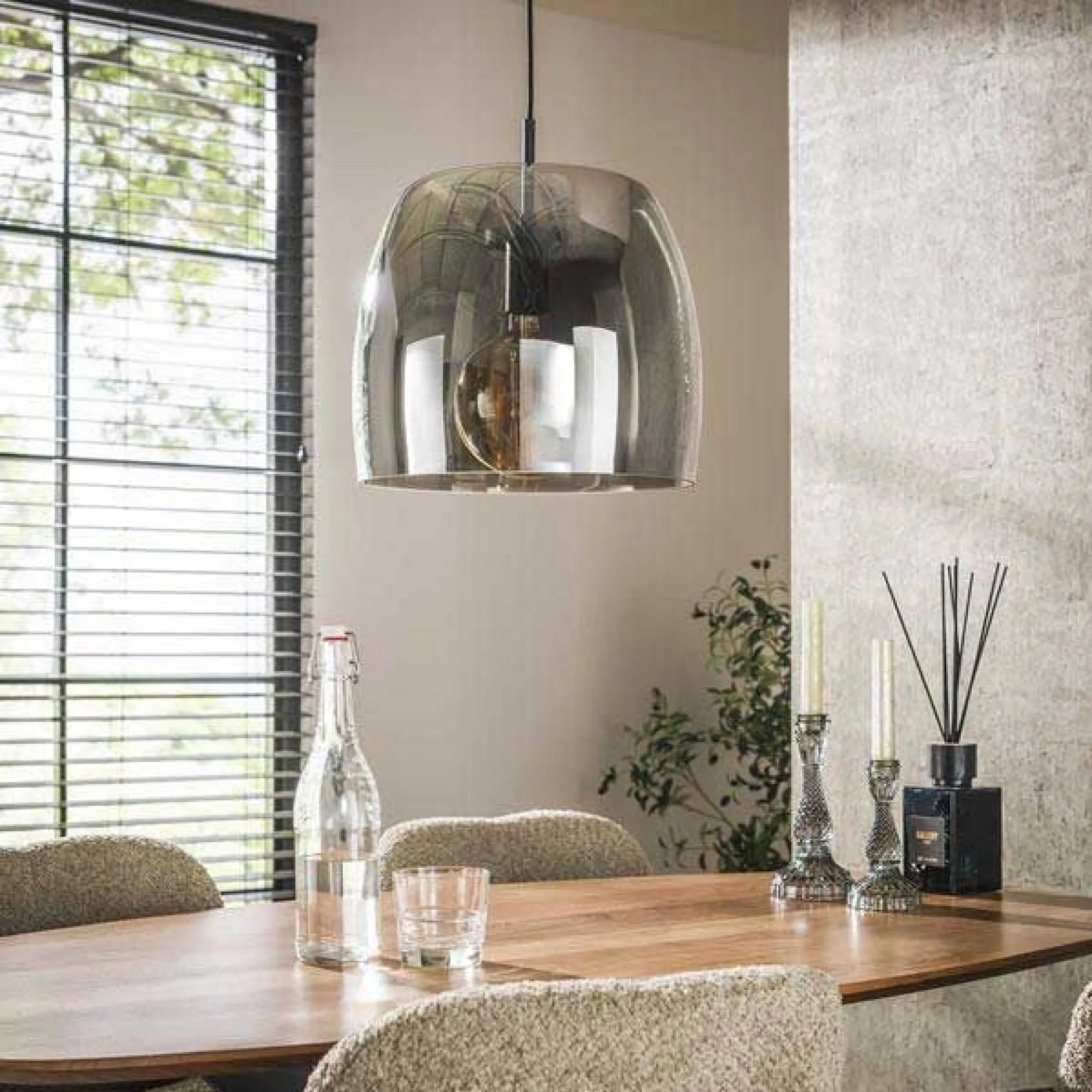 Hängeleuchte Drift - Ø35x150cm - graues Rauchglas