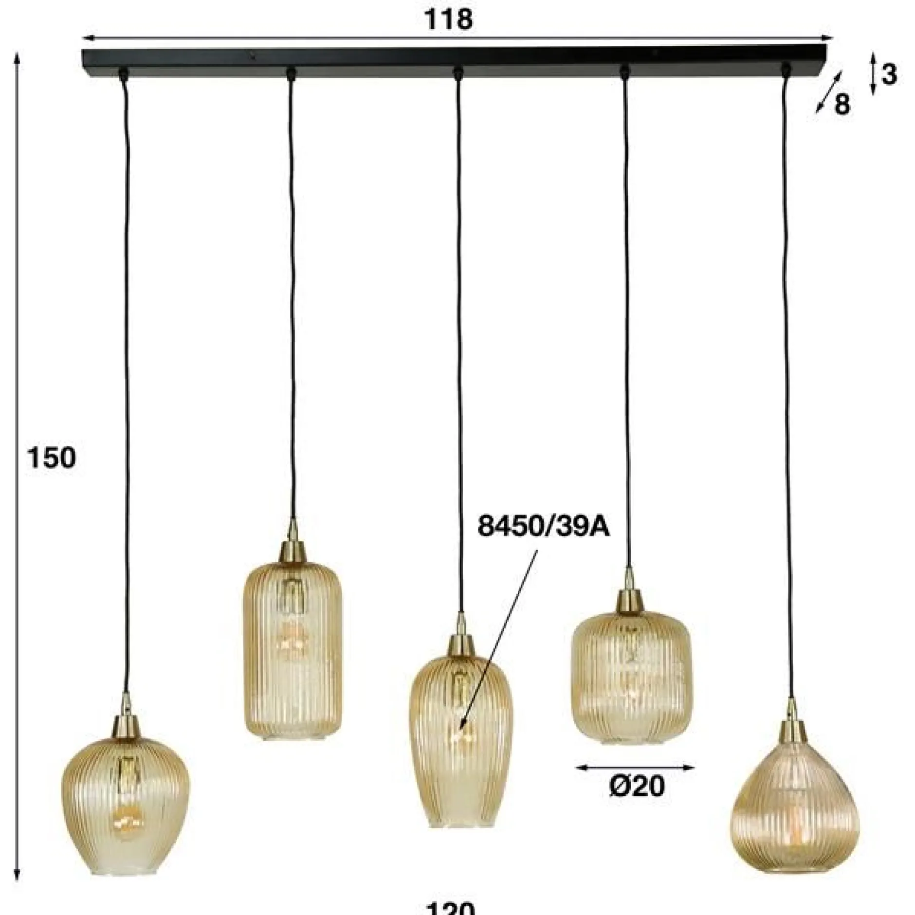 Hängeleuchte Jacala 5 Lichtquellen - bernsteinfarben