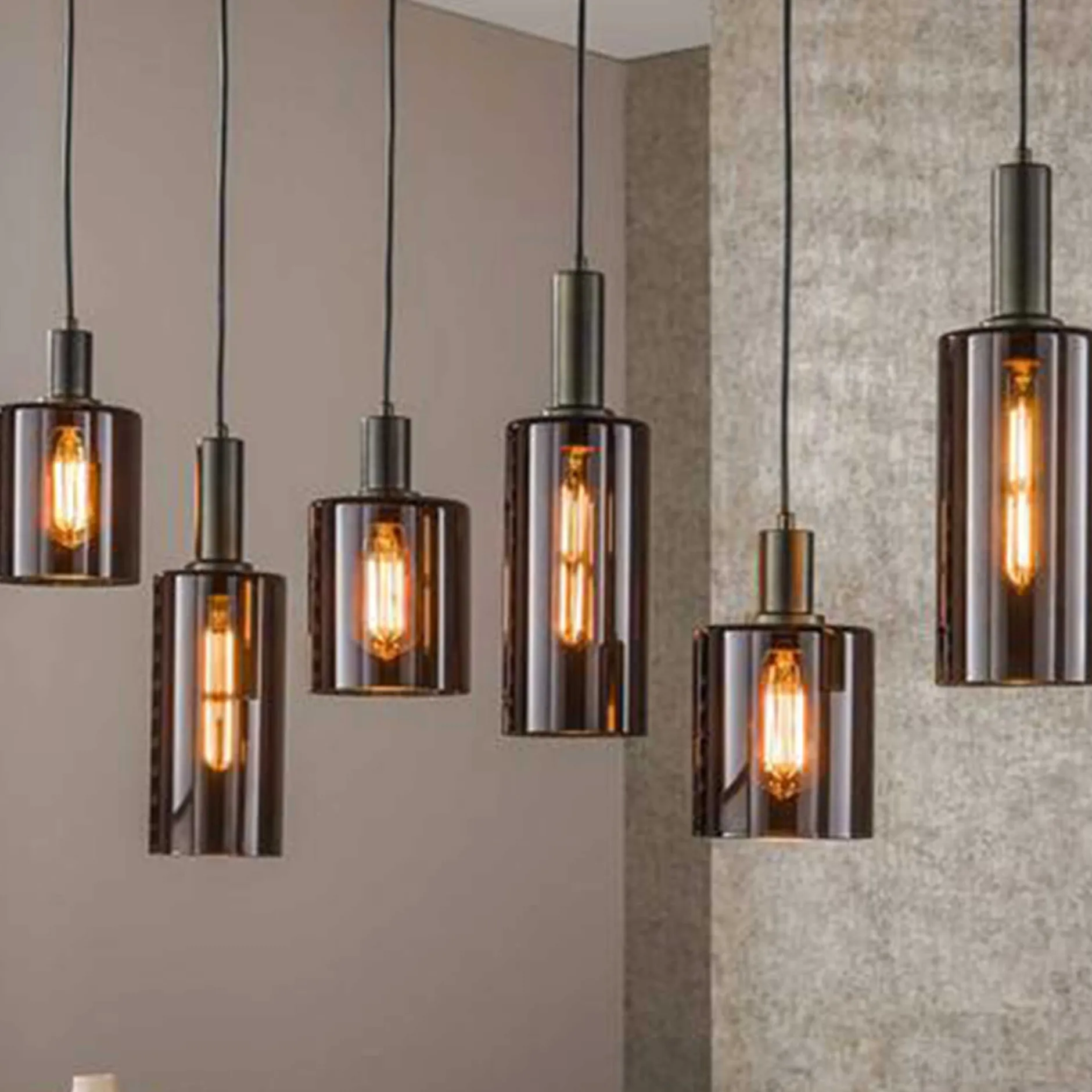 Hängeleuchte Sepiora - 118x14x150cm - 6 Lampen - braunes Glas