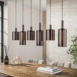 Hängeleuchte Sepiora - 118x14x150cm - 6 Lampen - braunes Glas