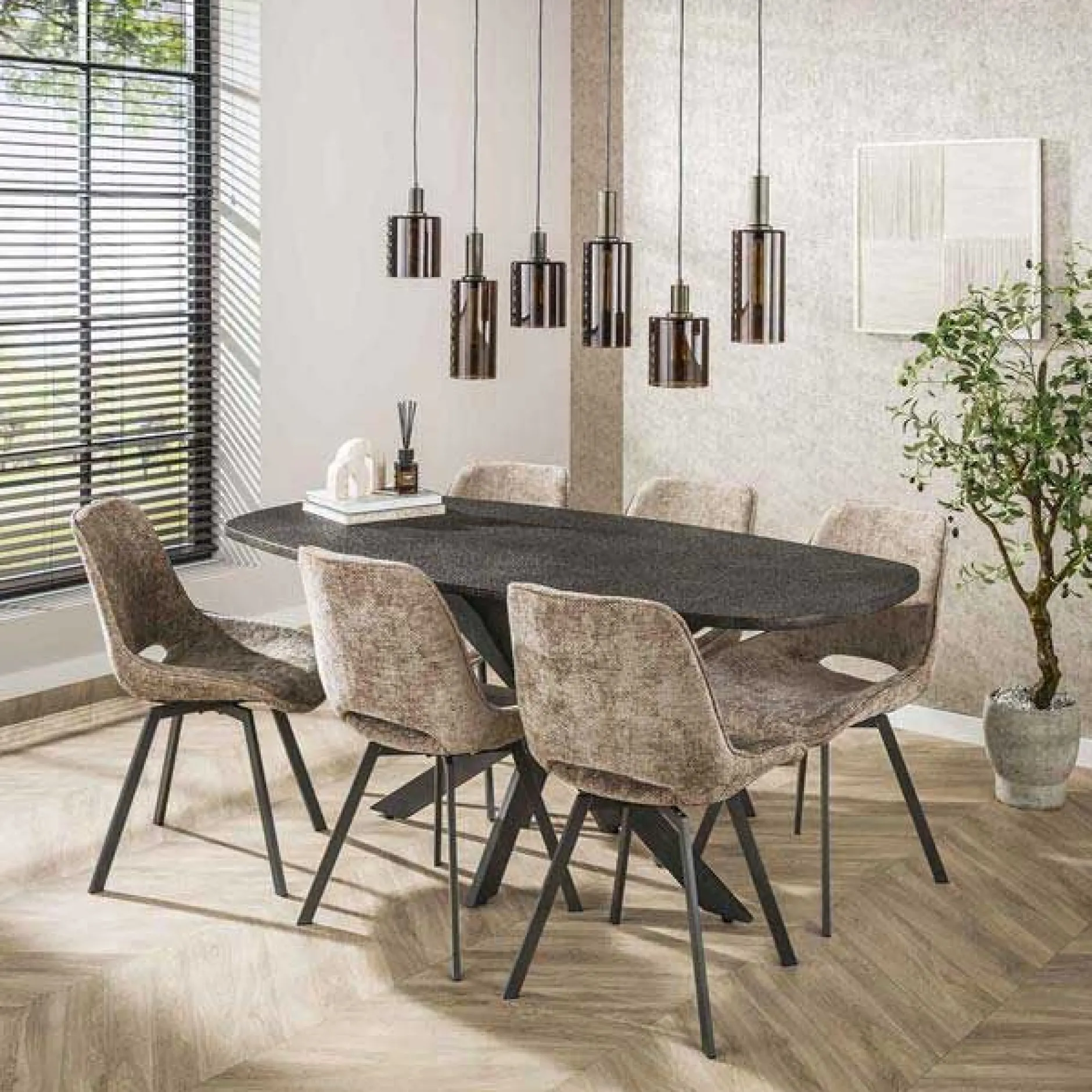 Hängeleuchte Sepiora - 118x14x150cm - 6 Lampen - braunes Glas