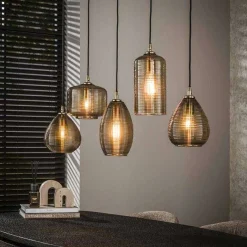Hängeleuchte Stripe - 126x20x150cm - fünf Lampen - Fumé-Glas