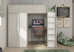 Hochbett Beau 90x200 mit Schreibtisch und Kleiderschrank - weiß