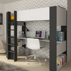 Hochbett Beau 90x200 mit Schreibtisch - weiß/graphit