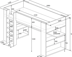Hochbett Beau 90x200 mit Schreibtisch - weiß/graphit