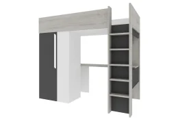 Hochbett Beau 90x200 mit Schreibtisch und Kleiderschrank - schattengrau
