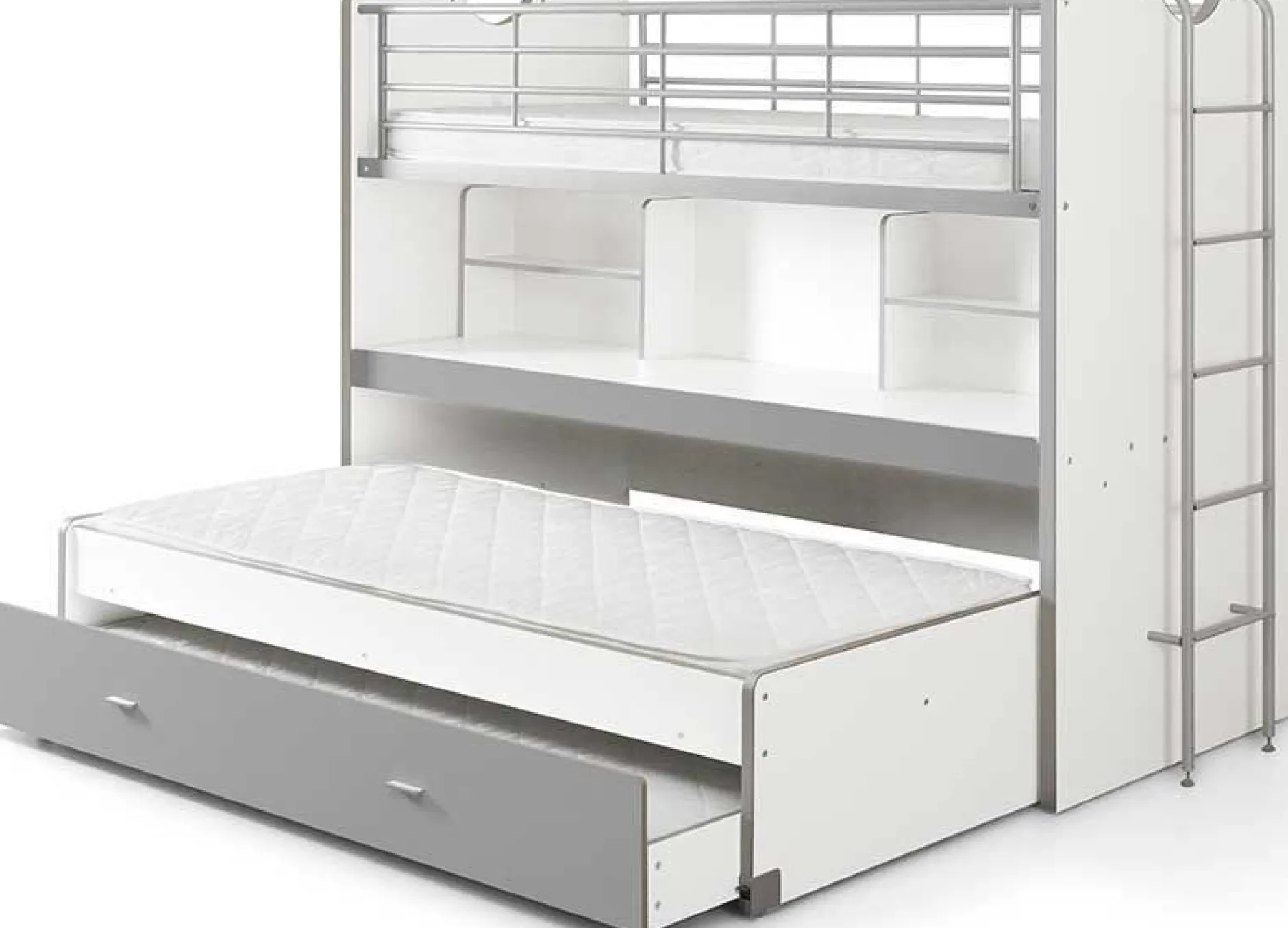 Hochbett Bonny 80 mit Schreibtisch und Bettkasten - silber
