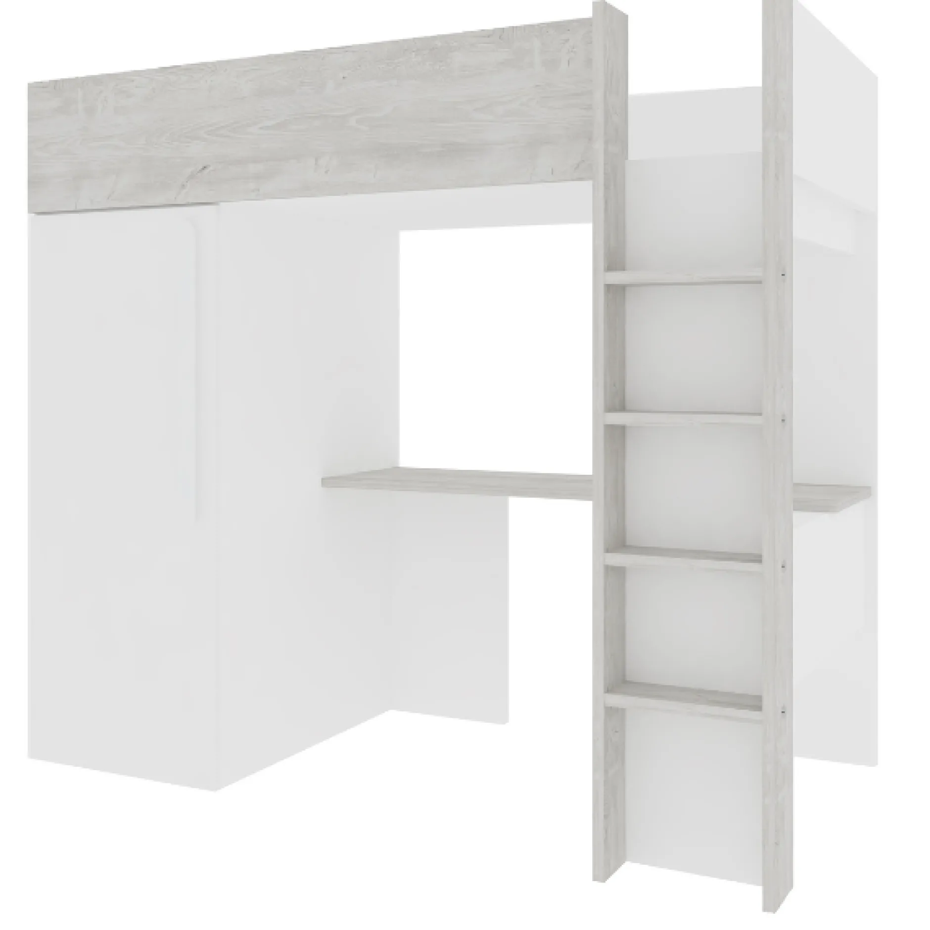 Hochbett Bo9 90x200 cm mit Schreibtisch & Kleiderschrank - weiß