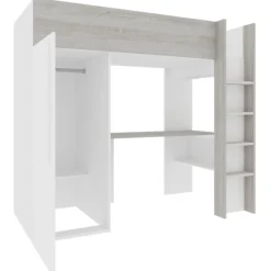 Hochbett Bo9 90x200 cm mit Schreibtisch & Kleiderschrank - weiß