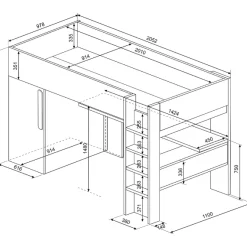 Hochbett Bo9 90x200 cm mit Schreibtisch & Kleiderschrank - blau