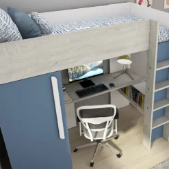 Hochbett Bo9 90x200 cm mit Schreibtisch & Kleiderschrank - blau