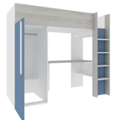 Hochbett Bo9 90x200 cm mit Schreibtisch & Kleiderschrank - blau