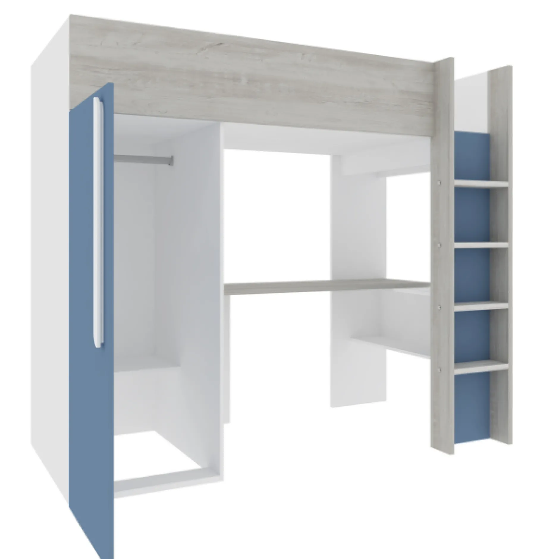 Hochbett Bo9 90x200 cm mit Schreibtisch & Kleiderschrank - blau