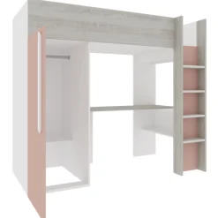Hochbett Bo9 90x200 cm mit Schreibtisch & Kleiderschrank - altrosa