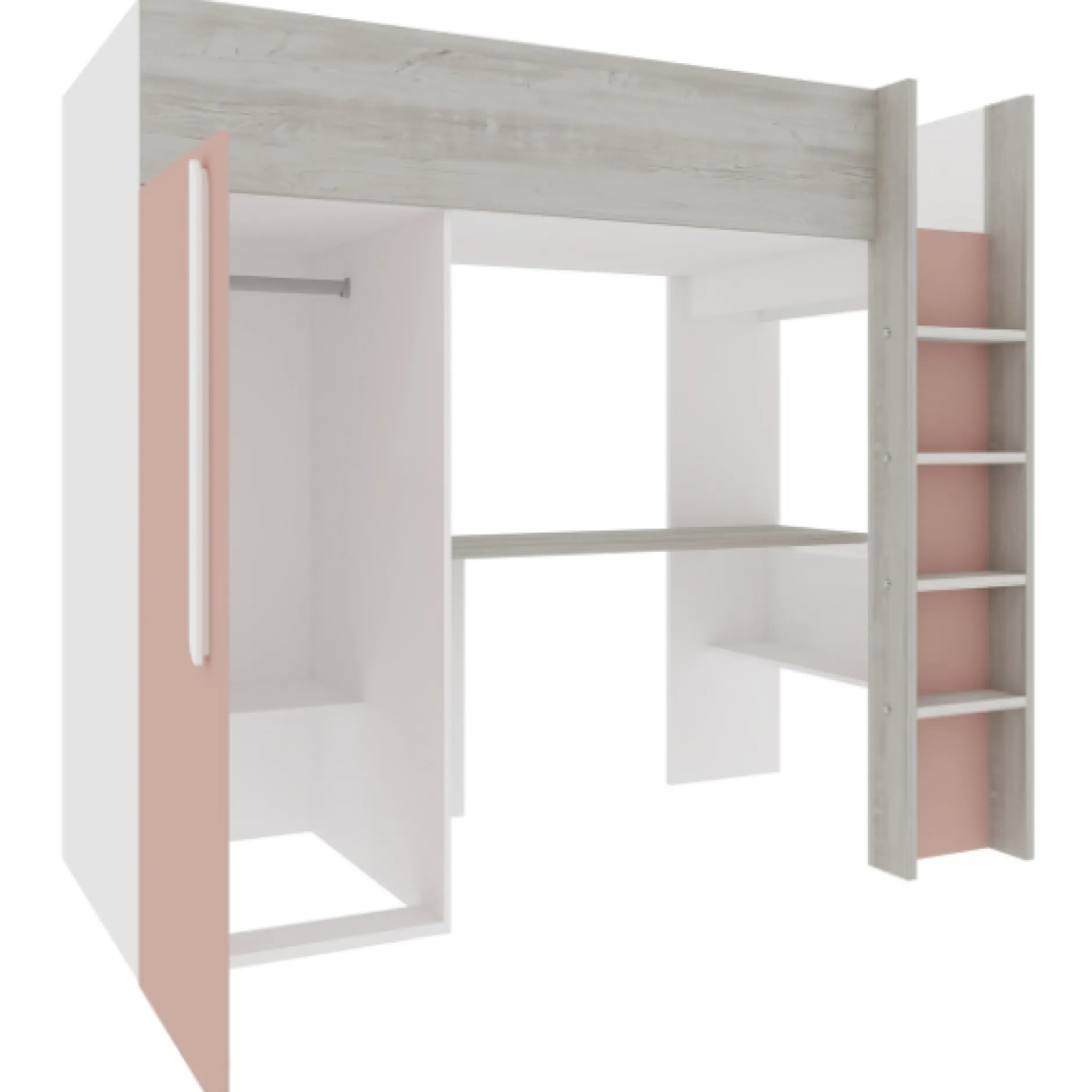 Hochbett Bo9 90x200 cm mit Schreibtisch & Kleiderschrank - altrosa