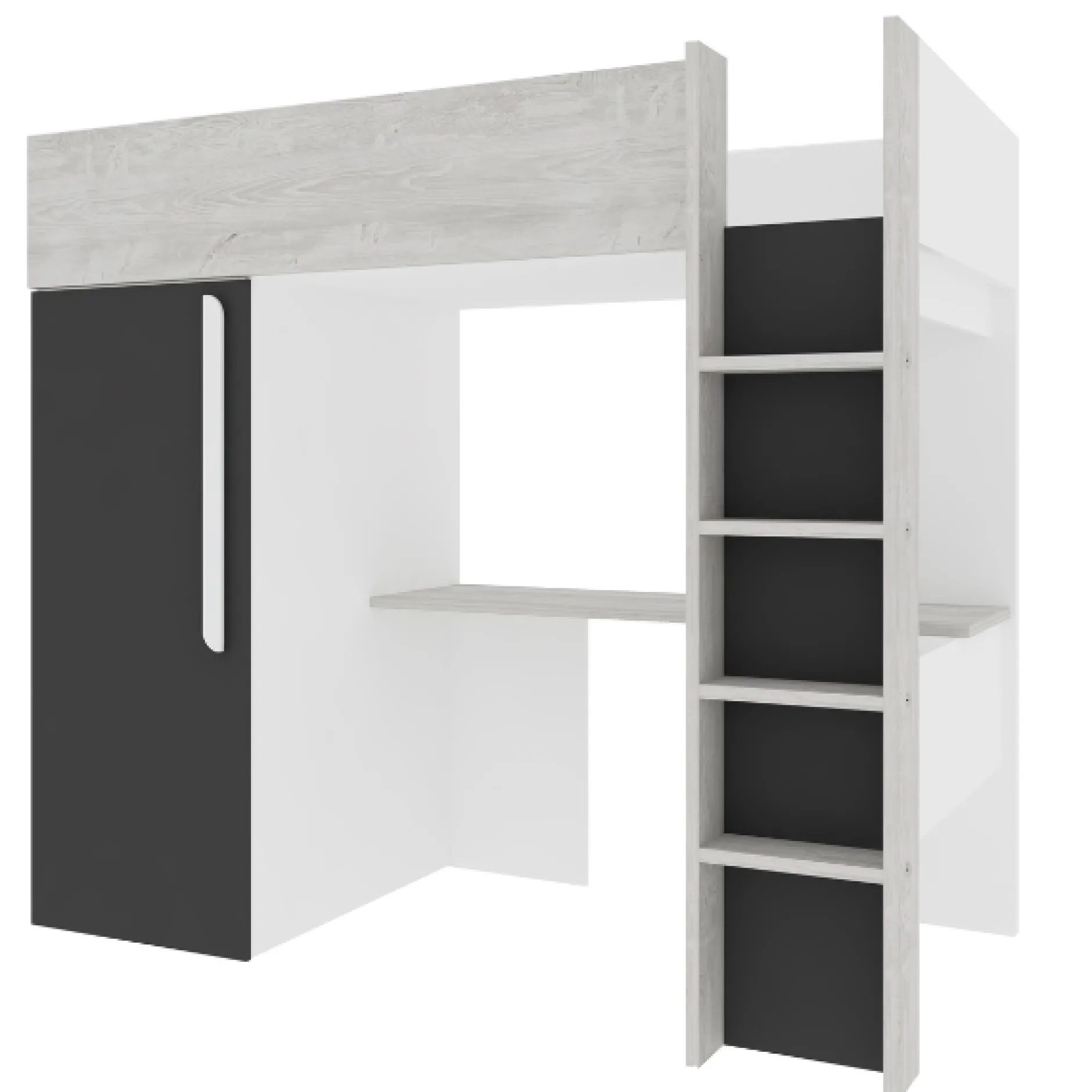 Hochbett Bo9 90x200 cm mit Schreibtisch & Kleiderschrank - anthrazit