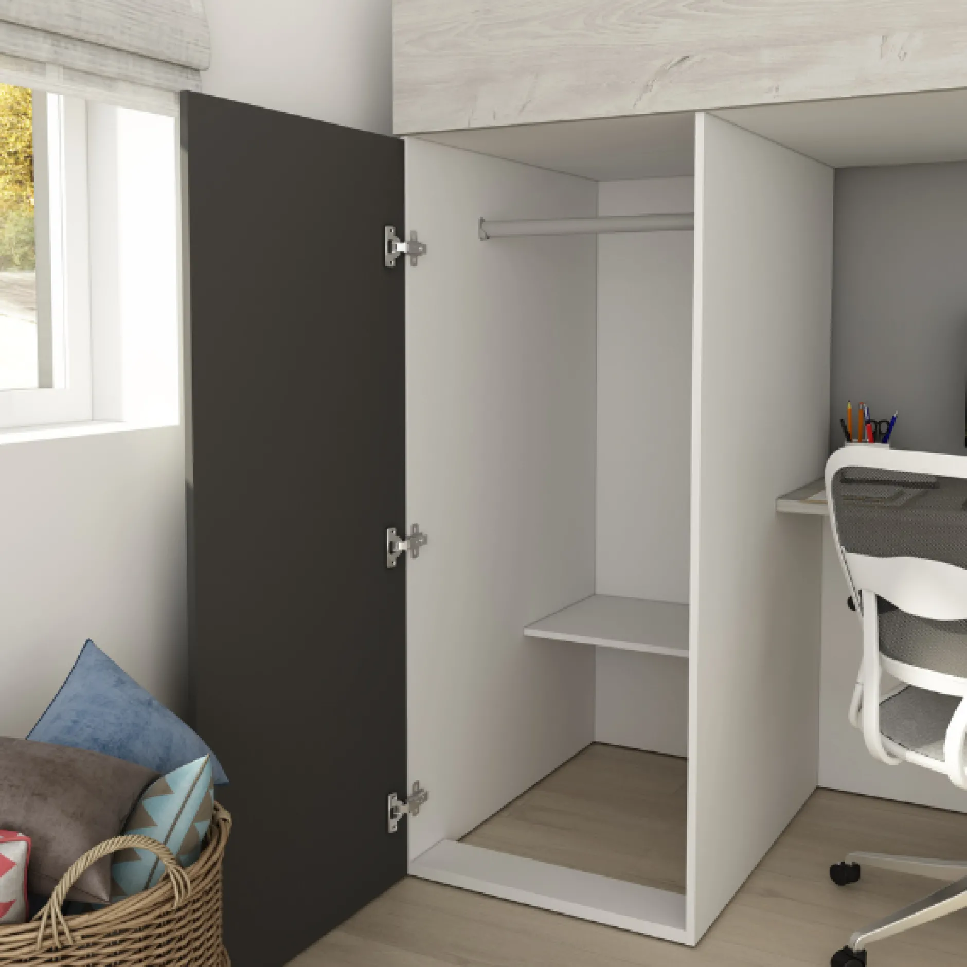 Hochbett Bo9 90x200 cm mit Schreibtisch & Kleiderschrank - anthrazit