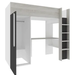 Hochbett Bo9 90x200 cm mit Schreibtisch & Kleiderschrank - anthrazit