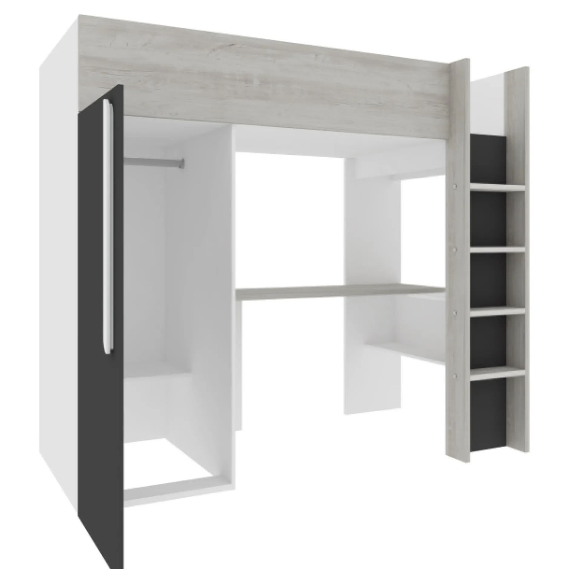 Hochbett Bo9 90x200 cm mit Schreibtisch & Kleiderschrank - anthrazit