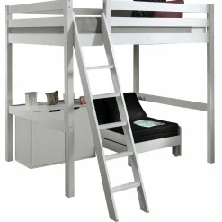 Hochbett Claire 140x200 mit Kommode Charlotte und Sitzbett Lena - weiß