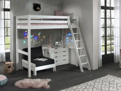Hochbett Claire 90x200 mit Schlafsofa und Kommode - weiß