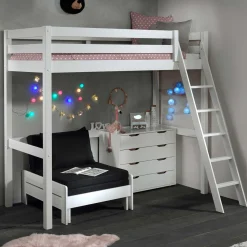Hochbett Claire 90x200 mit Schlafsofa und Kommode - weiß