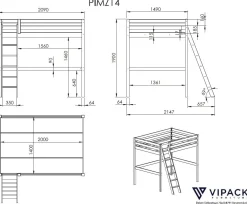 Hochbett Claire 140x200 mit Sitzbett - weiß