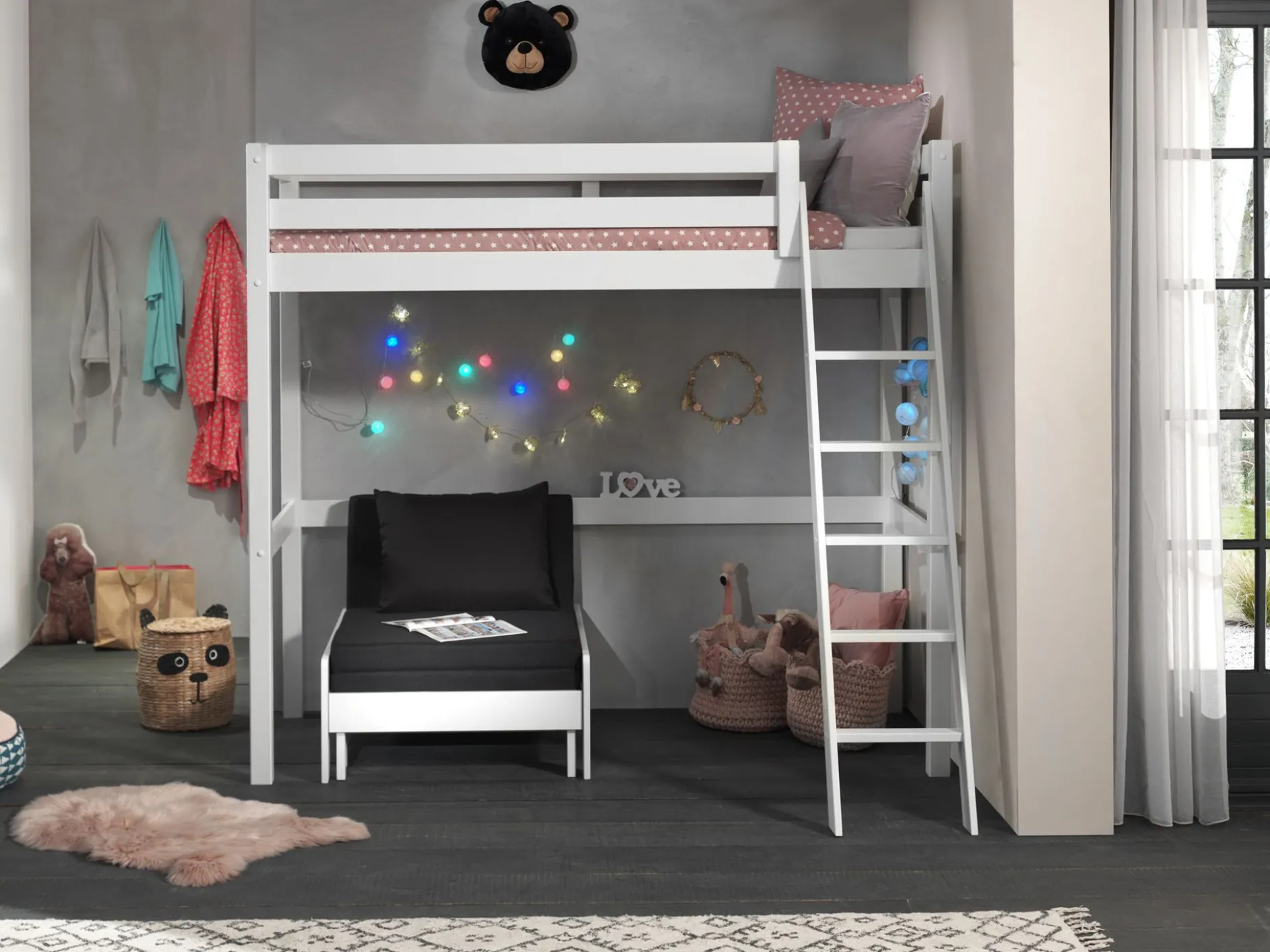 Hochbett Claire 90x200 mit Sitzbett - weiß