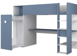 Hochbett Jet mit Schreibtisch und Kleiderschrank 90x200cm - blau
