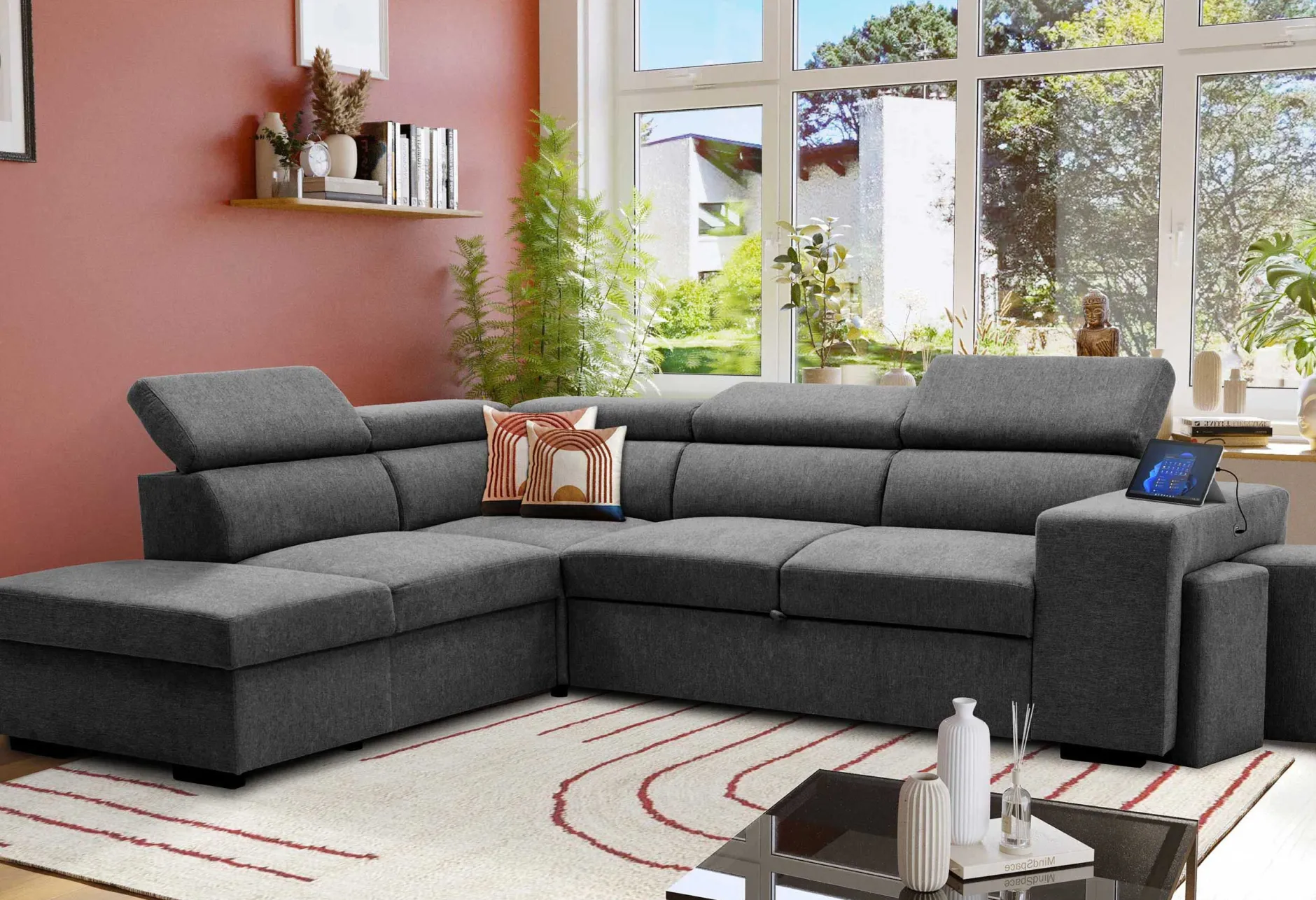 Holmes Ecksofa links - Armlehnen verstellbar - anthrazit