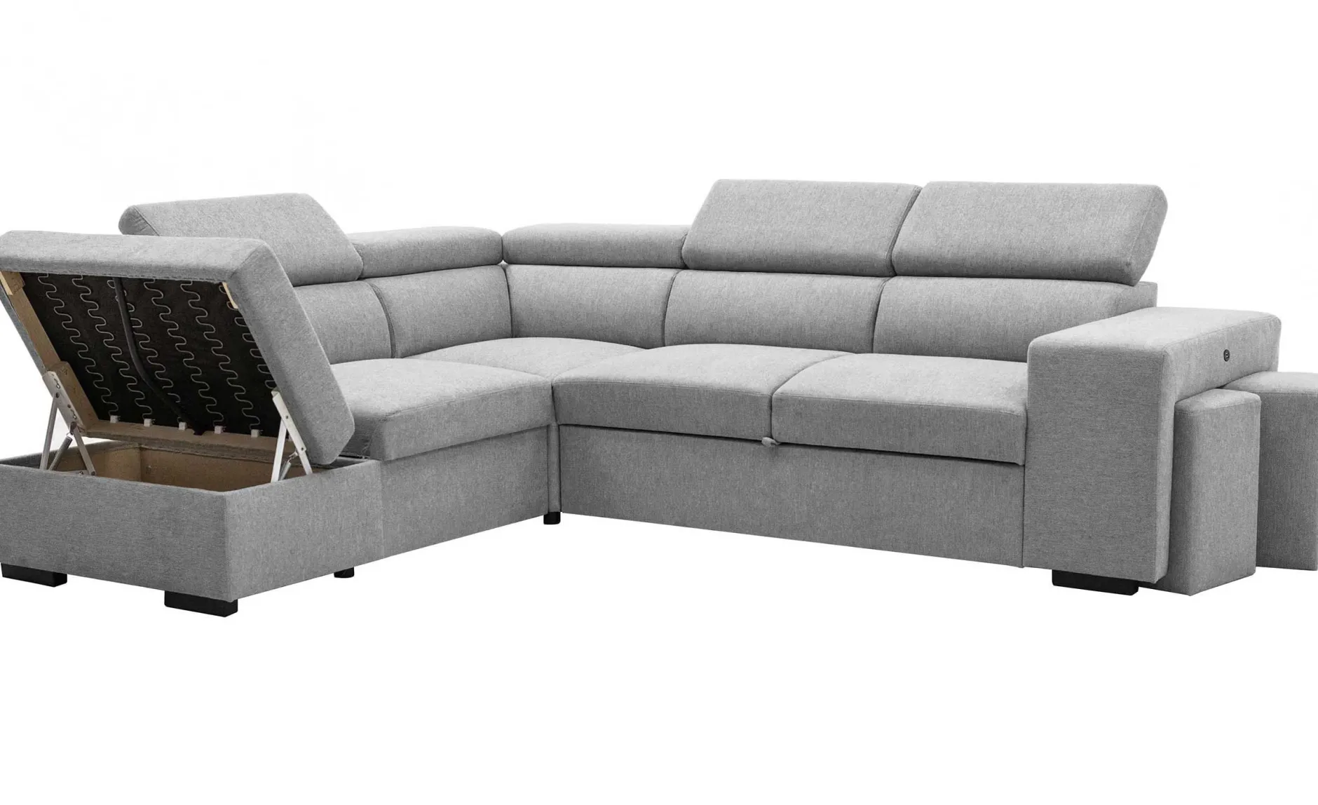 Holmes Ecksofa links - Armlehnen verstellbar - grau
