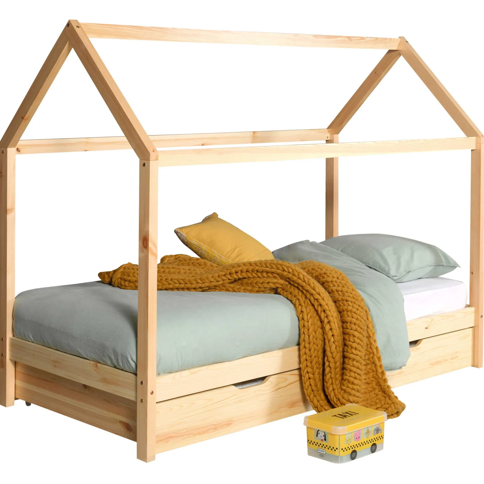 Home Bett Dallas 1 90x200 mit Bettkasten - Kieferholz
