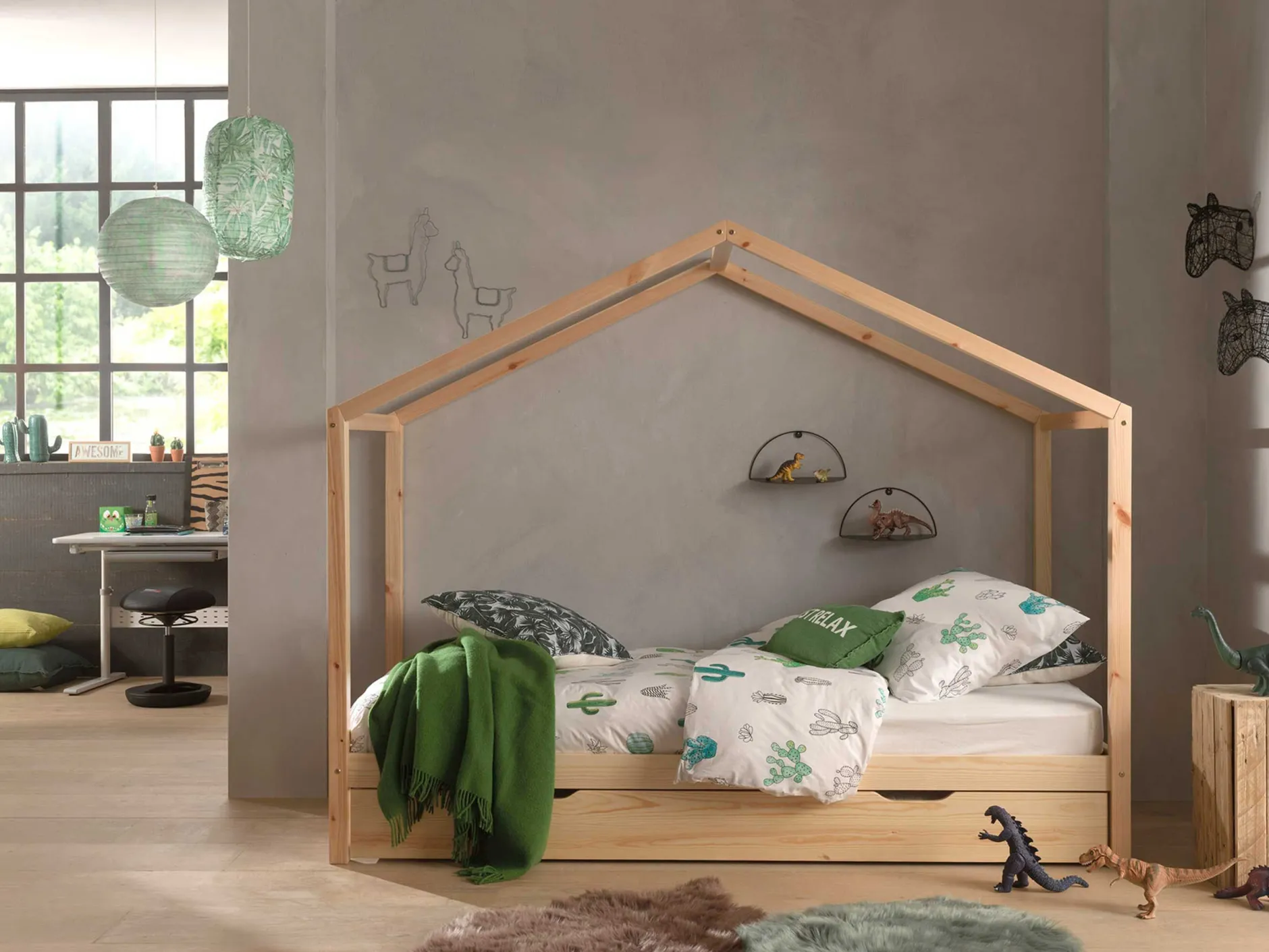 Home Bett Dallas 3 90x200 mit Bettkasten - Kieferholz