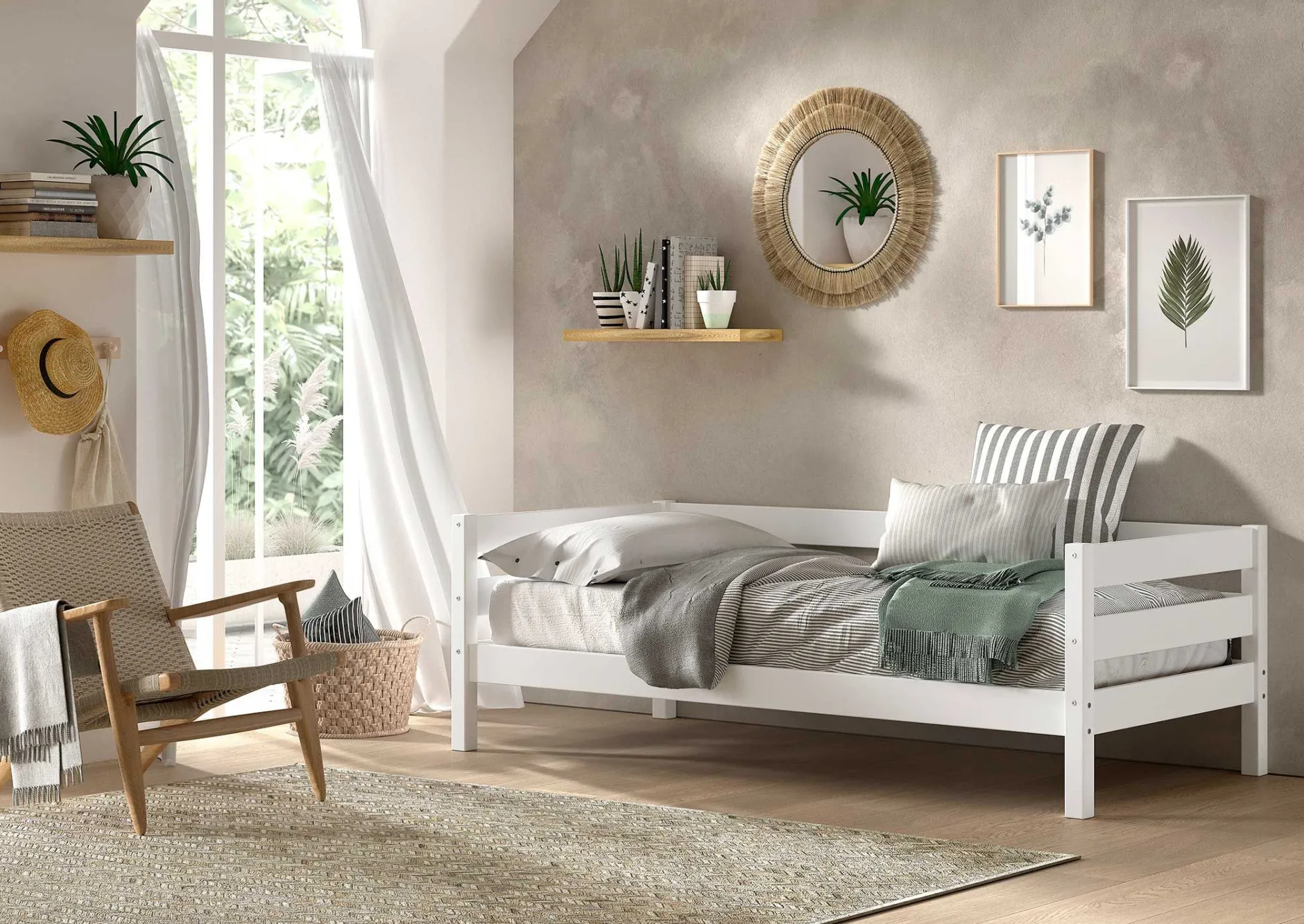 Hüttenbett Maggie - 90 x 200 - Kiefer massiv - weiß