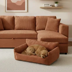 Hundebett Punch - 85x66x29cm - Rippensamt - terracotta
