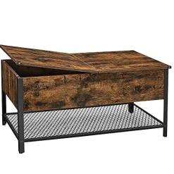Industrieller Couchtisch mit Klappdeckel, Ablage und Regal